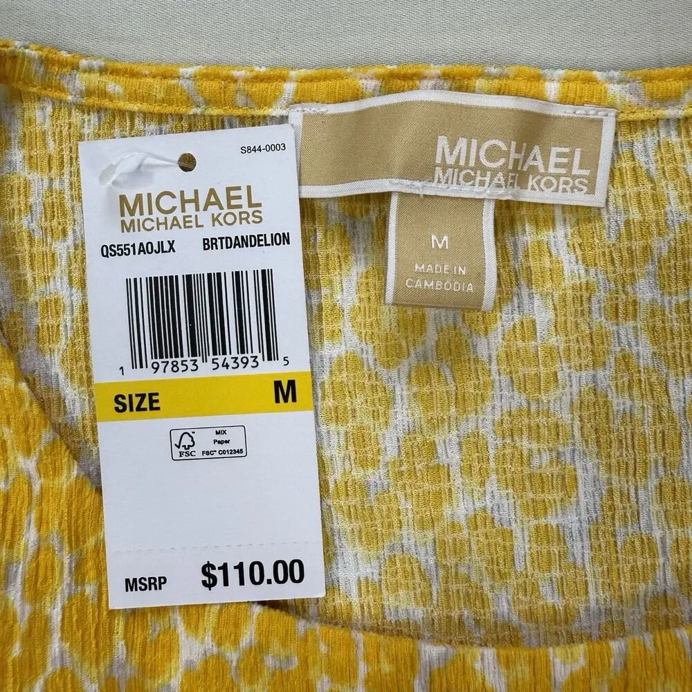 Michael Kors Dandelion Yellow Leopard Print Blouse Medium Animal Print NWT